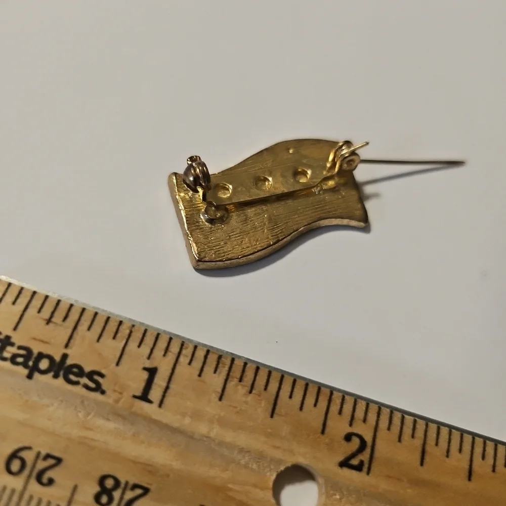 Vintage Rhinestone USA American Flag July 4 Patriotic GoldTone Brooch Pin - Picture 6 of 14